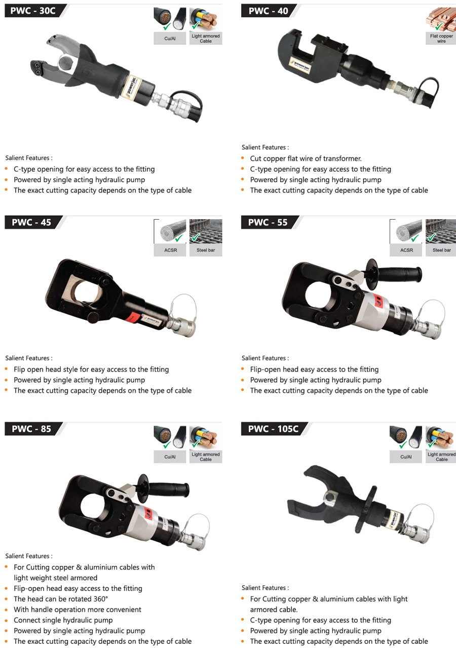 Hdraulic Cutting Head, Hydraulic Crimping Tools, Wire Cutters, Bus Bar Cutting, Bending, Pushing Tools
